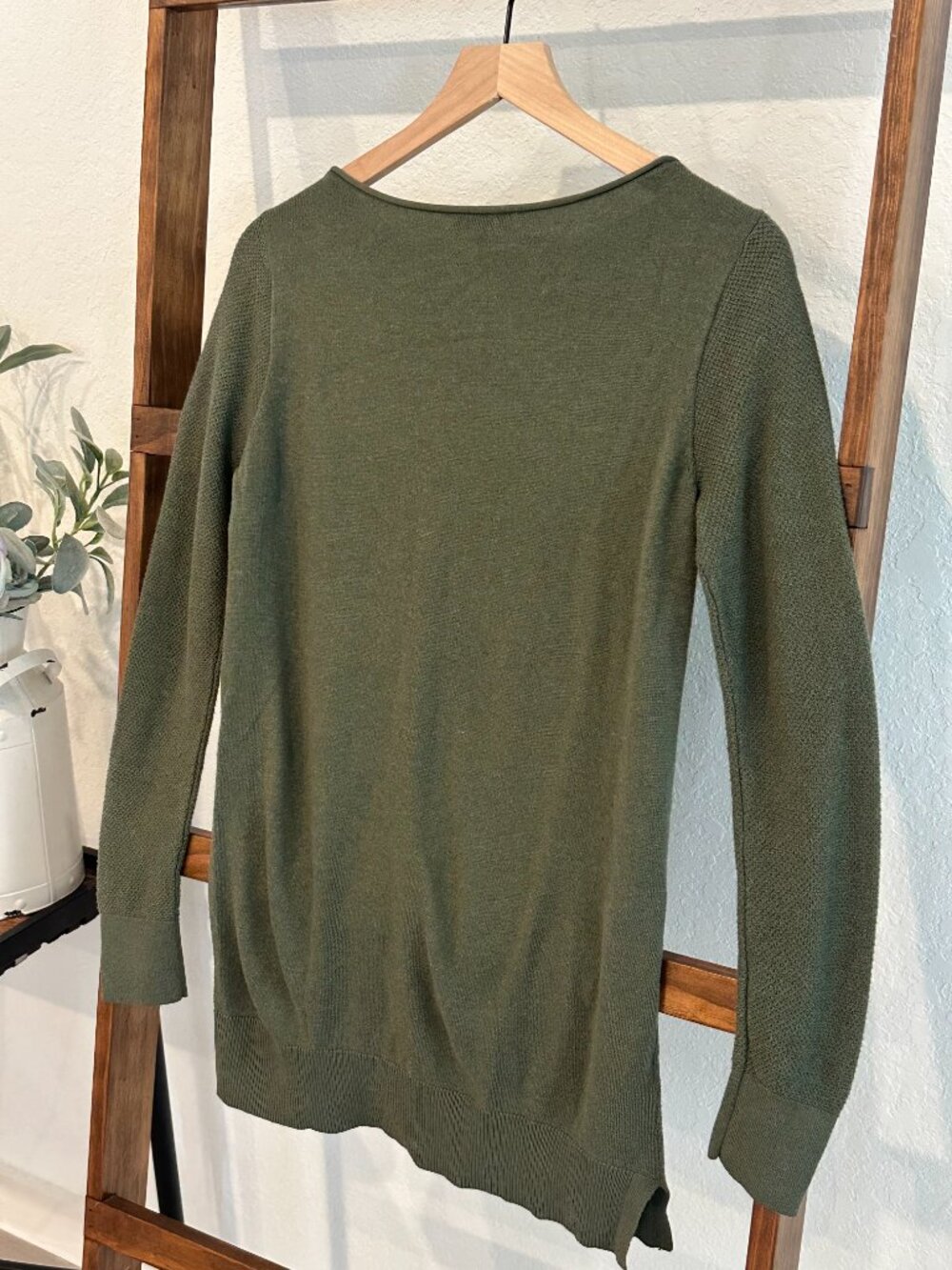 LOFT Outlet Hunter Green Long Sleeve Tunic Sweater Small Textured Sleeves - Picture 6 of 13